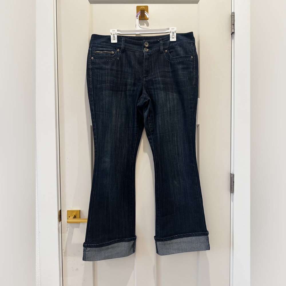 Women's Dark Blue Jeans bootcut regular fit cuffed size 14